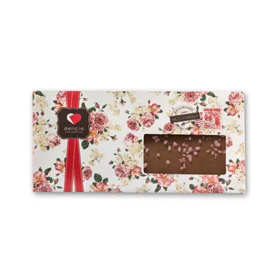 Tablete de Chocolate de Leite com Rosa Cristalizada